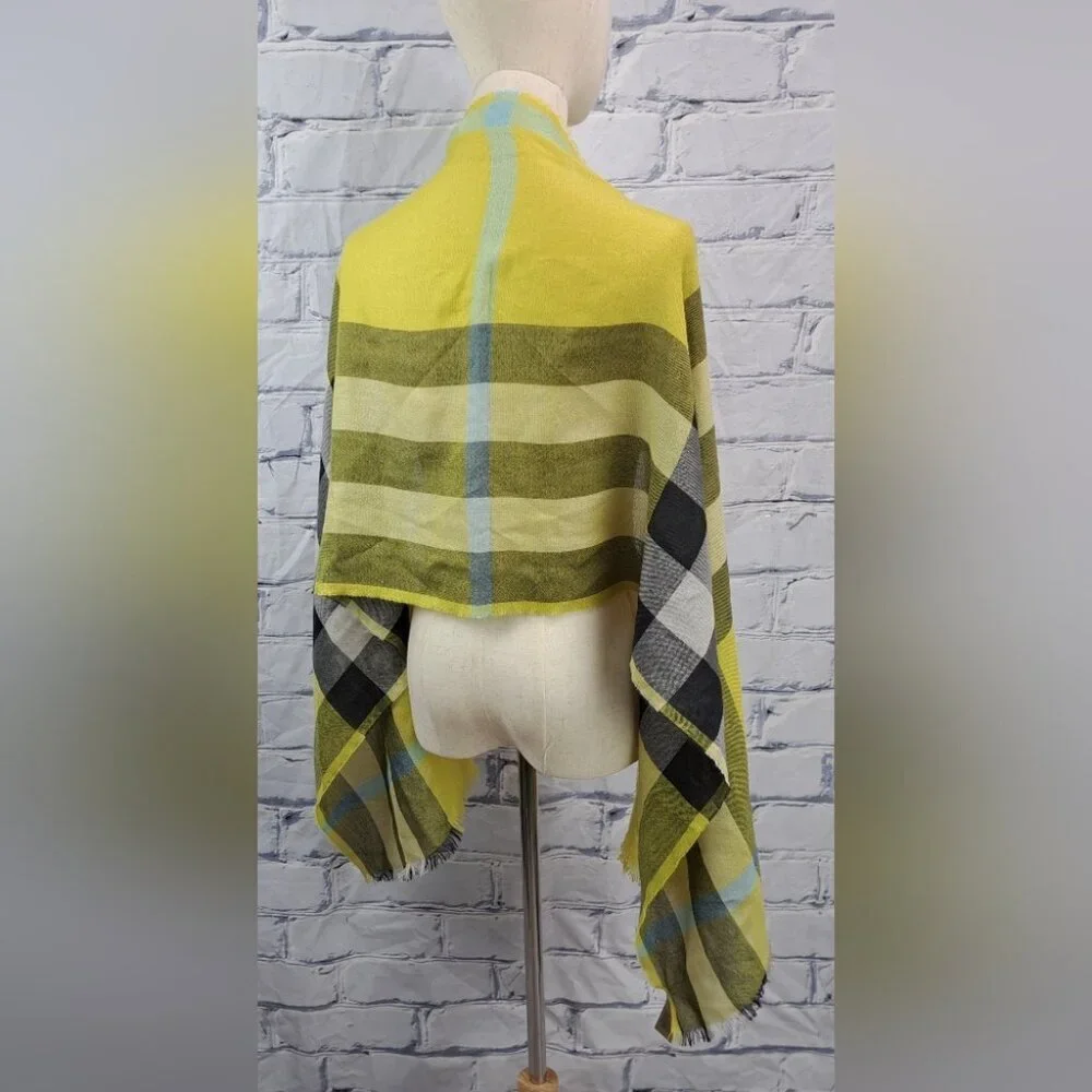 Burberry Women's Scarf Yellow Black Nova Check Silk Cashmere Italy 70" x 20" - Picture 11 of 15